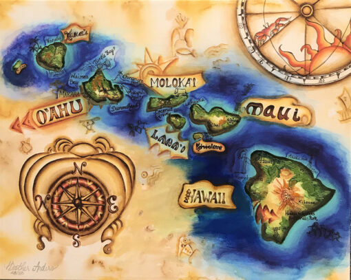Hawaiian Map Of The Islands by Heather Anders