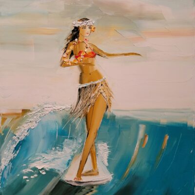 Surfing Hula 16x12 by Chuck Joseph