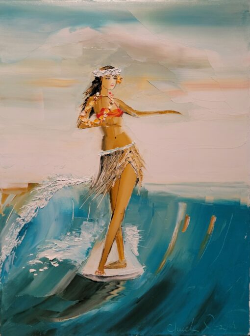 Surfing Hula 16x12 by Chuck Joseph